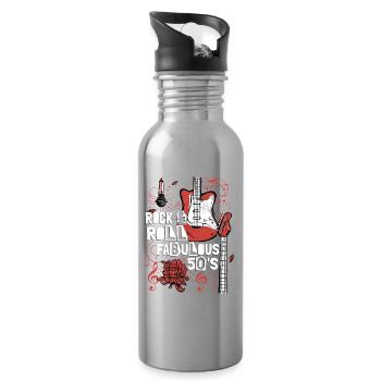 Rock & Roll Fabulous 50's Music Guitar Rock Band - Trinkflasche mit integriertem Trinkhalm - Lightsilver - Rechts