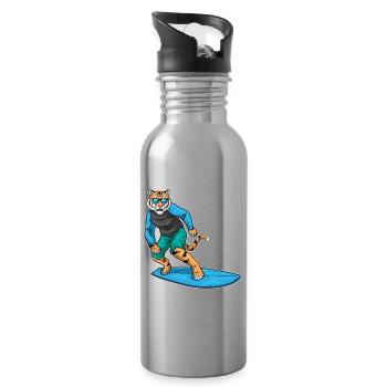 Tiger Surfen Surfbrett Sommer - Trinkflasche mit integriertem Trinkhalm - Lightsilver - Rechts