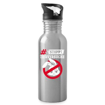 Tierschutz STOPPT TIERVERSUCHE GEGEN VERSUCHE - Trinkflasche mit integriertem Trinkhalm - Lightsilver - Rechts