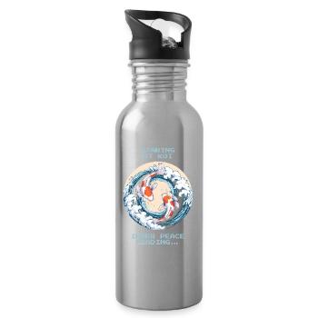 Staring at Koi: Peace Invites | Zen, Garden Pond - Water bottle with straw - silver - Right