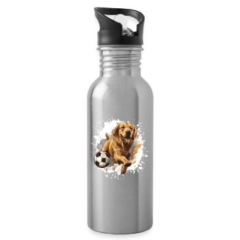 Golden Retriever Dog Football Sport - Water bottle with straw - silver - Right