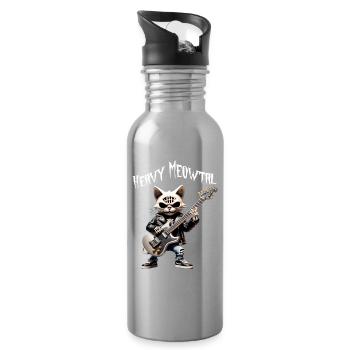 Cat Rocker with Guitar - Water bottle with straw - silver - Right