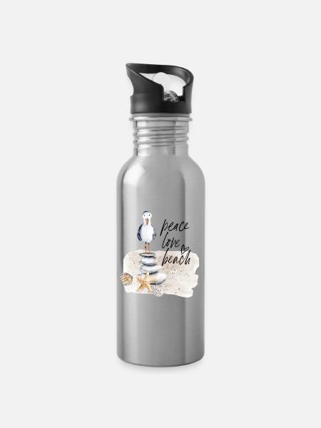 Strandvogel auf Steinstapel Wasserfarben - Trinkflasche mit integriertem Trinkhalm - Lightsilver