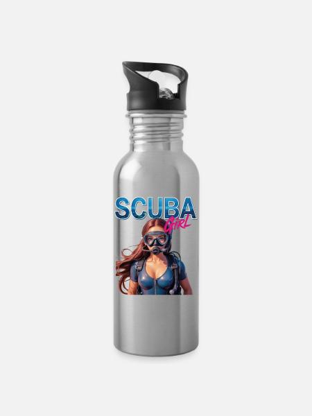 Scuba Girl Taucherin Design - Trinkflasche mit integriertem Trinkhalm - Lightsilver