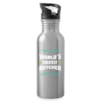 World's Best Butcher Shirt - Water bottle with straw - silver - Right