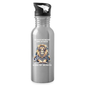 Erfolg freigeschaltet: Tierkönig | Löwe Game - Trinkflasche mit integriertem Trinkhalm - Lightsilver - Rechts