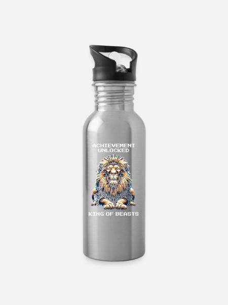 Erfolg freigeschaltet: Tierkönig | Löwe Game - Trinkflasche mit integriertem Trinkhalm - Lightsilver