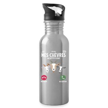 Mes chèvres m’appellent humour fermier et élevage - Gourde avec paille intégrée - argent clair - Droite