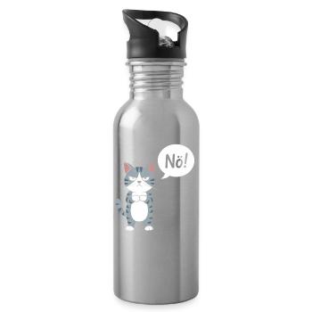 No! Funny Cat With Saying - Water bottle with straw - silver - Right