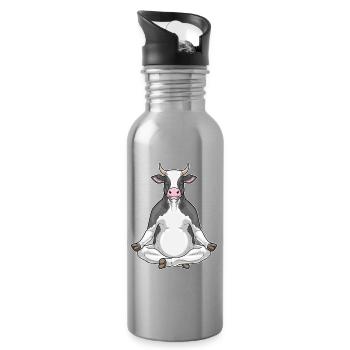 Kuh Yoga Fitness Meditation - Trinkflasche mit integriertem Trinkhalm - Lightsilver - Rechts