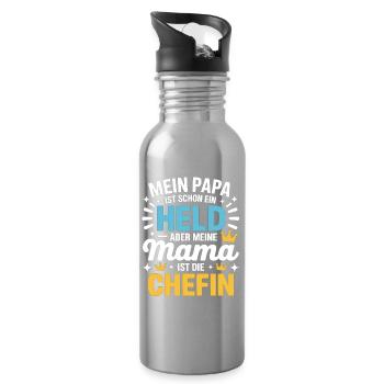 Mein Papa ist Held – aber Mama ist die Chefin - Water bottle with straw - silver - Right