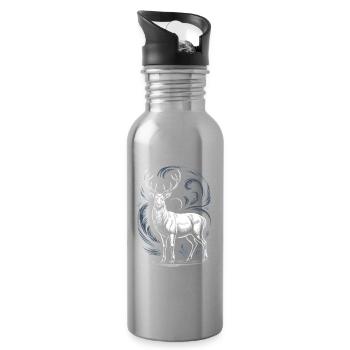 White Deer with Antlers Moon and Forest Ornament - Water bottle with straw - silver - Right