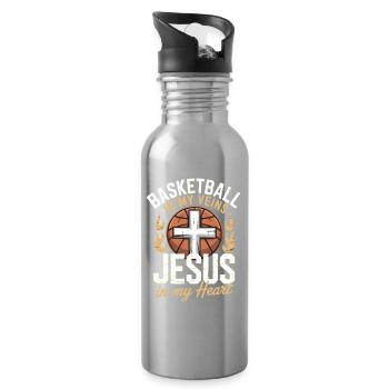 Basketball & Jesus – Conception de la croix sur le ballon - Gourde avec paille intégrée - argent clair - Droite