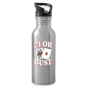21 Or Bust Poker Card Design - Water bottle with straw - silver - Right