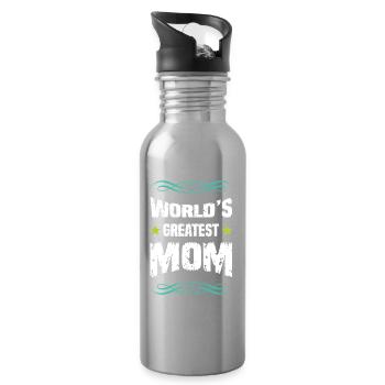 World's Greatest Mom Shirt - Water bottle with straw - silver - Right