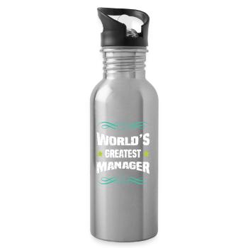 World's Best Manager - Water bottle with straw - silver - Right