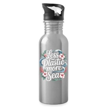 Moins de plastique, plus de mer – Design environnemental, Fleurs - Gourde avec paille intégrée - argent clair - Droite