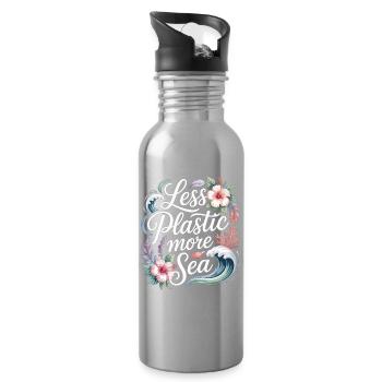 Moins de plastique, plus de mer – Design environnemental, Fleurs - Gourde avec paille intégrée - argent clair - Droite