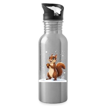 Winterliches Eichhörnchen mit Eichel - Trinkflasche mit integriertem Trinkhalm - Lightsilver - Rechts