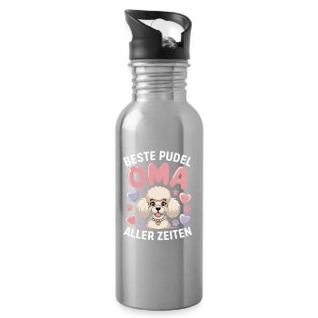 Best Poodle Grandma Ever With Heart And Paws - Water bottle with straw - silver - Right
