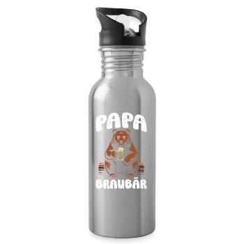 Dad-to-be PAPA BRAUBÄR Funny - Water bottle with straw - silver - Right