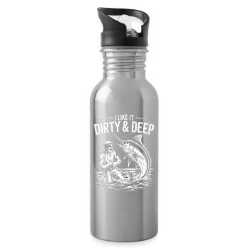 Dirty & Deep – Motif de pêcheur amusant pour hommes - Gourde avec paille intégrée - argent clair - Droite