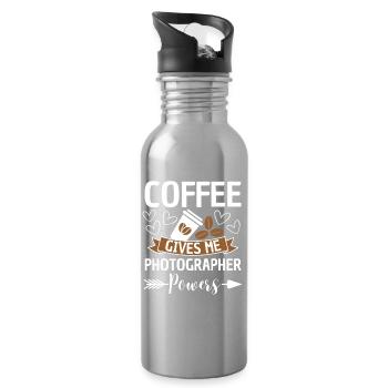 Coffee Photographer Quote Caffeine - Water bottle with straw - silver - Right
