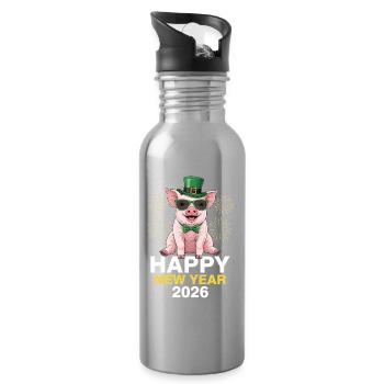 Happy New Year 2026 - Trinkflasche mit integriertem Trinkhalm - Lightsilver - Rechts