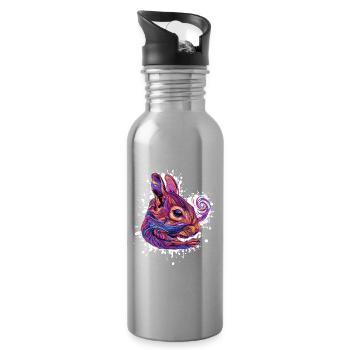Psychedelic Squirrel Head - Water bottle with straw - silver - Right