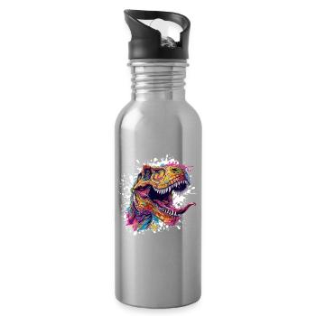 Colorful T-Rex Head Splash - Water bottle with straw - silver - Right