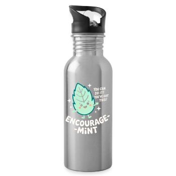 Encourage-menthe mignon Pep Talk Feuille Jeu de mots - Gourde avec paille intégrée - argent clair - Droite