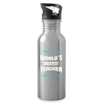 Weltbester Lehrer - Trinkflasche mit integriertem Trinkhalm - Lightsilver - Rechts
