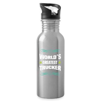 World's Greatest Trucker - Water bottle with straw - silver - Right
