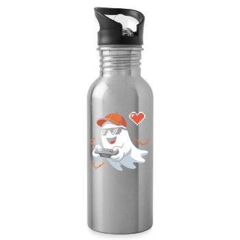 Retro Gamer Halloween Geist - Trinkflasche mit integriertem Trinkhalm - Lightsilver - Rechts