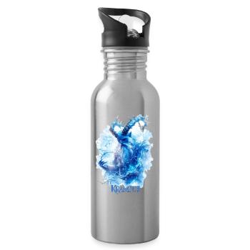Krampus Eisblau – Mystisches Wintermotiv Folklore - Water bottle with straw - silver - Right