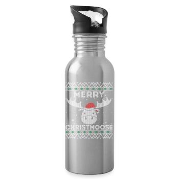 Joyeux Noël - Drôle Laid Noël Design - Gourde avec paille intégrée - argent clair - Droite