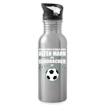 Vieil homme - Ventilateur de Mönchengladbach | Édition Vintage - Gourde avec paille intégrée - argent clair - Droite