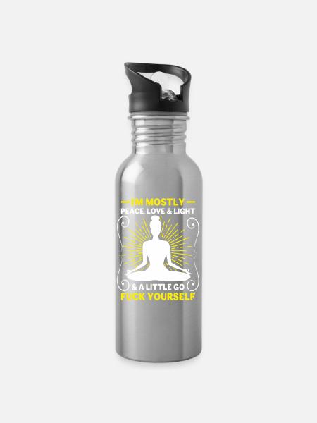 I'm Mostly Peace Love and Light - Yoga Spirit - Water bottle with straw - silver