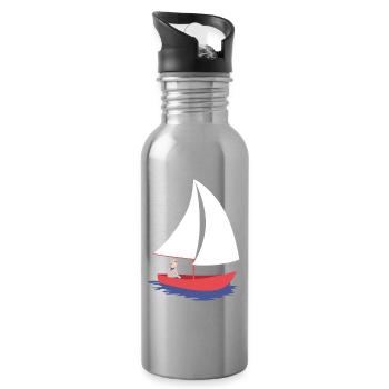 Nautic Design Sailboat Serenity in Red Hull - Water bottle with straw - silver - Right
