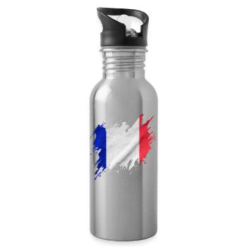 Flagge Frankreichs, zerrissen Stil - Trinkflasche mit integriertem Trinkhalm - Lightsilver - Rechts