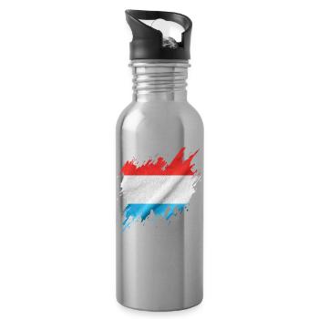 Luxemburger Flagge, Rissenstil - Trinkflasche mit integriertem Trinkhalm - Lightsilver - Rechts