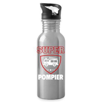 Super Firefighter, Father's Day, Christmas - Water bottle with straw - silver - Right