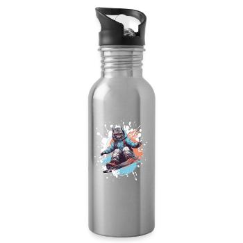 Katze Snowboard - Trinkflasche mit integriertem Trinkhalm - Lightsilver - Rechts