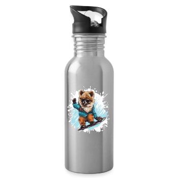 Pomeranian Hund Snowboard - Trinkflasche mit integriertem Trinkhalm - Lightsilver - Rechts