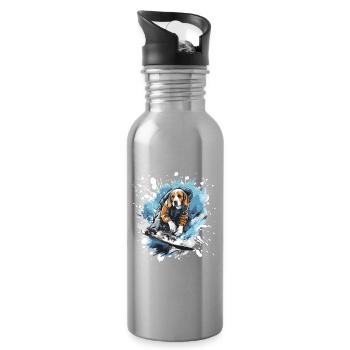 Beagle Hund Snowboard - Trinkflasche mit integriertem Trinkhalm - Lightsilver - Rechts