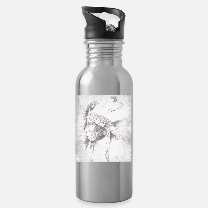 Einheimischer Häuptling der Grauen Feder - Trinkflasche mit integriertem Trinkhalm - Lightsilver