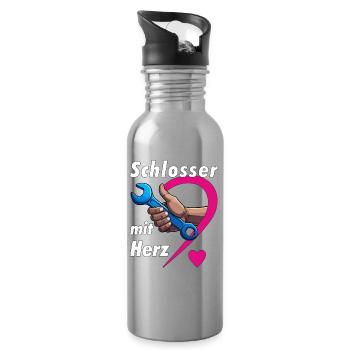 Locksmiths with HEART - Water bottle with straw - silver - Right