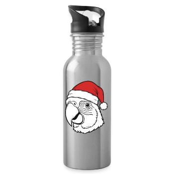 Parrot Christmas Santa Hat Design - Water bottle with straw - silver - Right