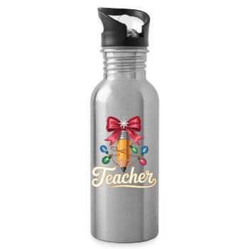 Christmas Gift Idea for Teachers and Educators - Water bottle with straw - silver - Right