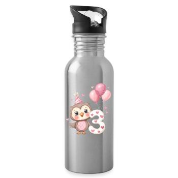 Eule zum dritten Geburtstag mit Luftballons - Trinkflasche mit integriertem Trinkhalm - Lightsilver - Rechts